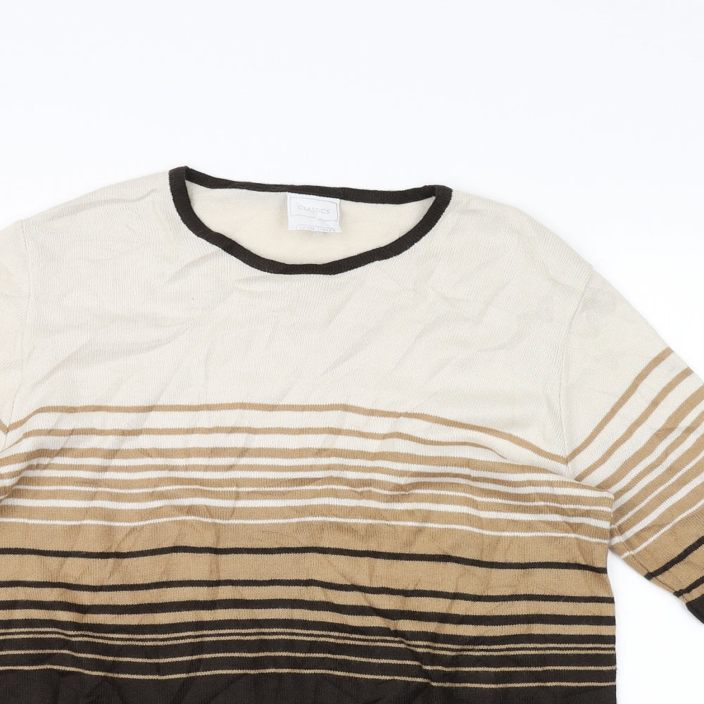 Classics Womens White Striped  Pullover Jumper Size 16