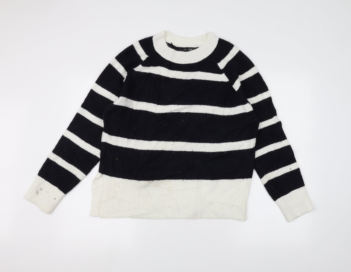 F&F Womens White Striped  Pullover Jumper Size 14