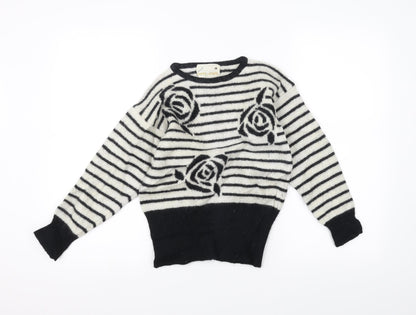 Preloved Expressions Womens White Striped  Pullover Jumper Size M - Front
