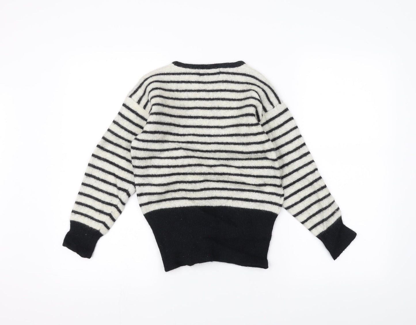 Expressions Womens White Striped  Pullover Jumper Size M