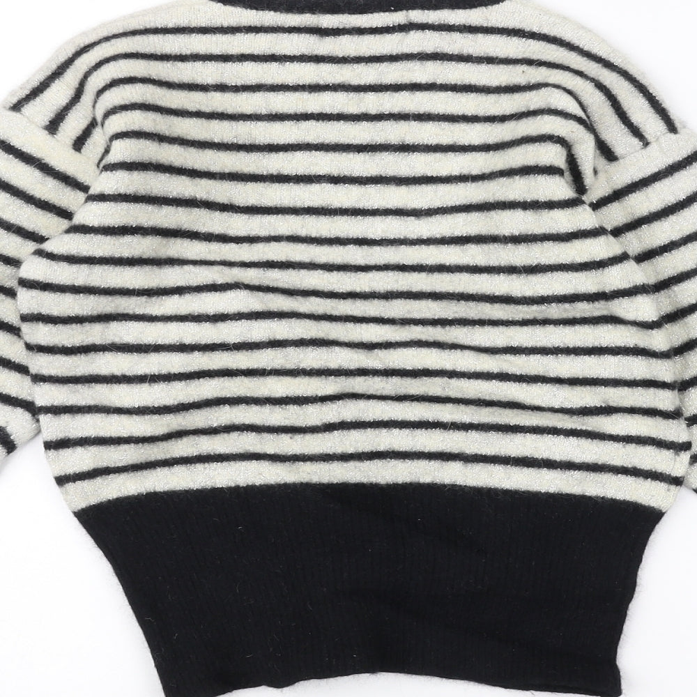 Expressions Womens White Striped  Pullover Jumper Size M