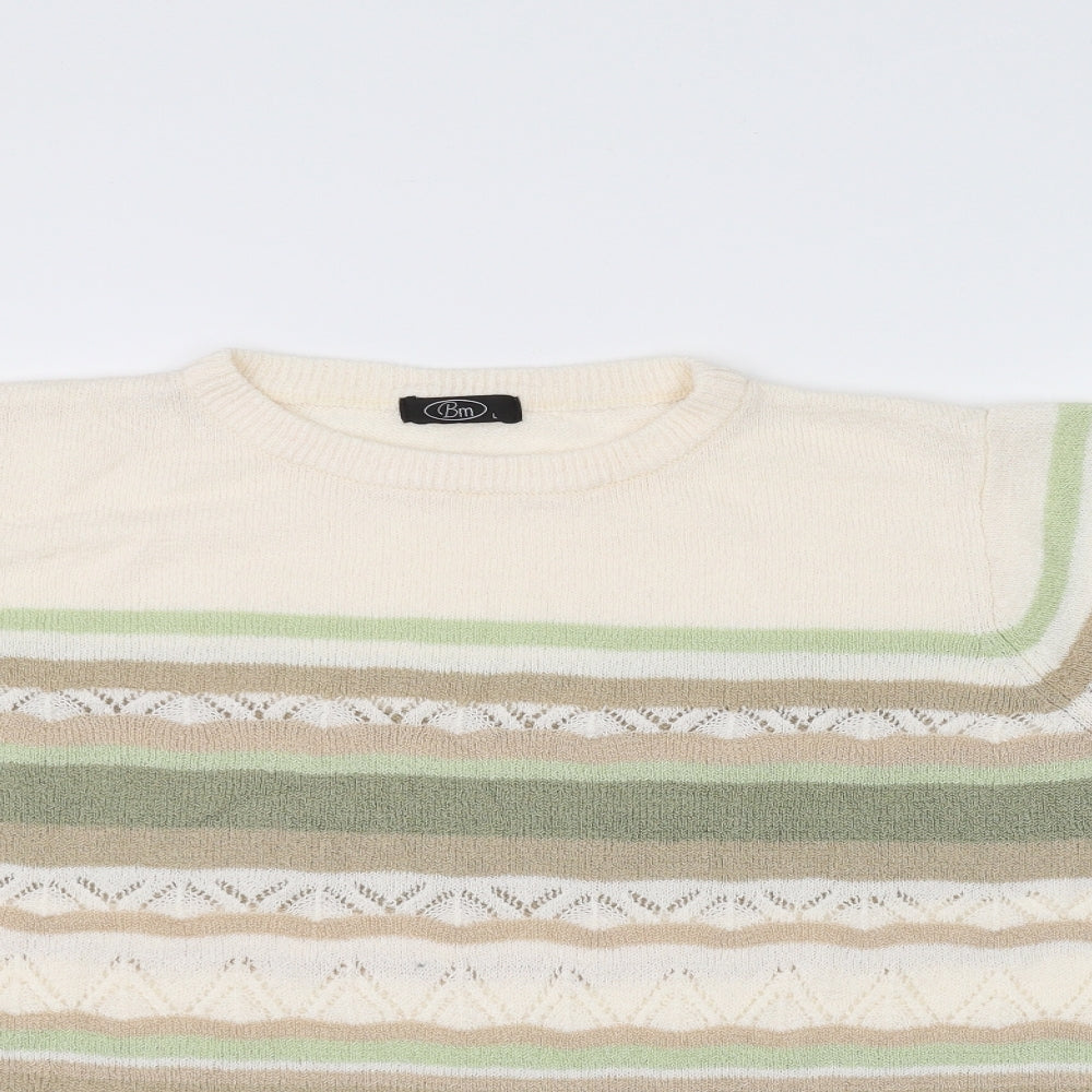 BM Womens White Striped  Pullover Jumper Size M
