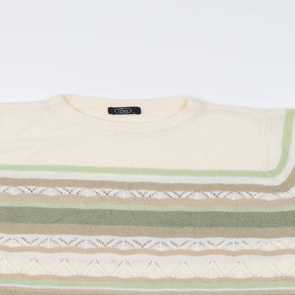 Bonmarché Womens White Striped Pullover Jumper Size M