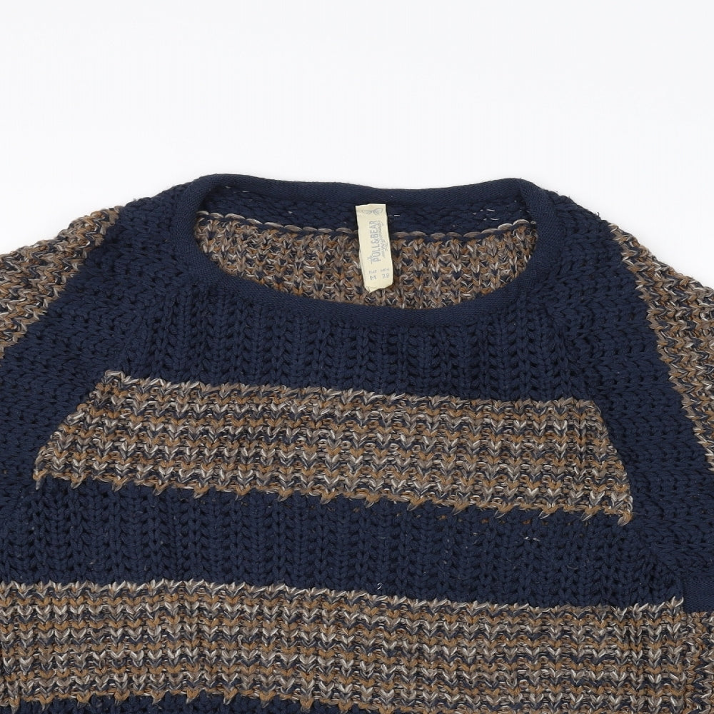 Pull&Bear Womens Blue Striped Knit Pullover Jumper Size M