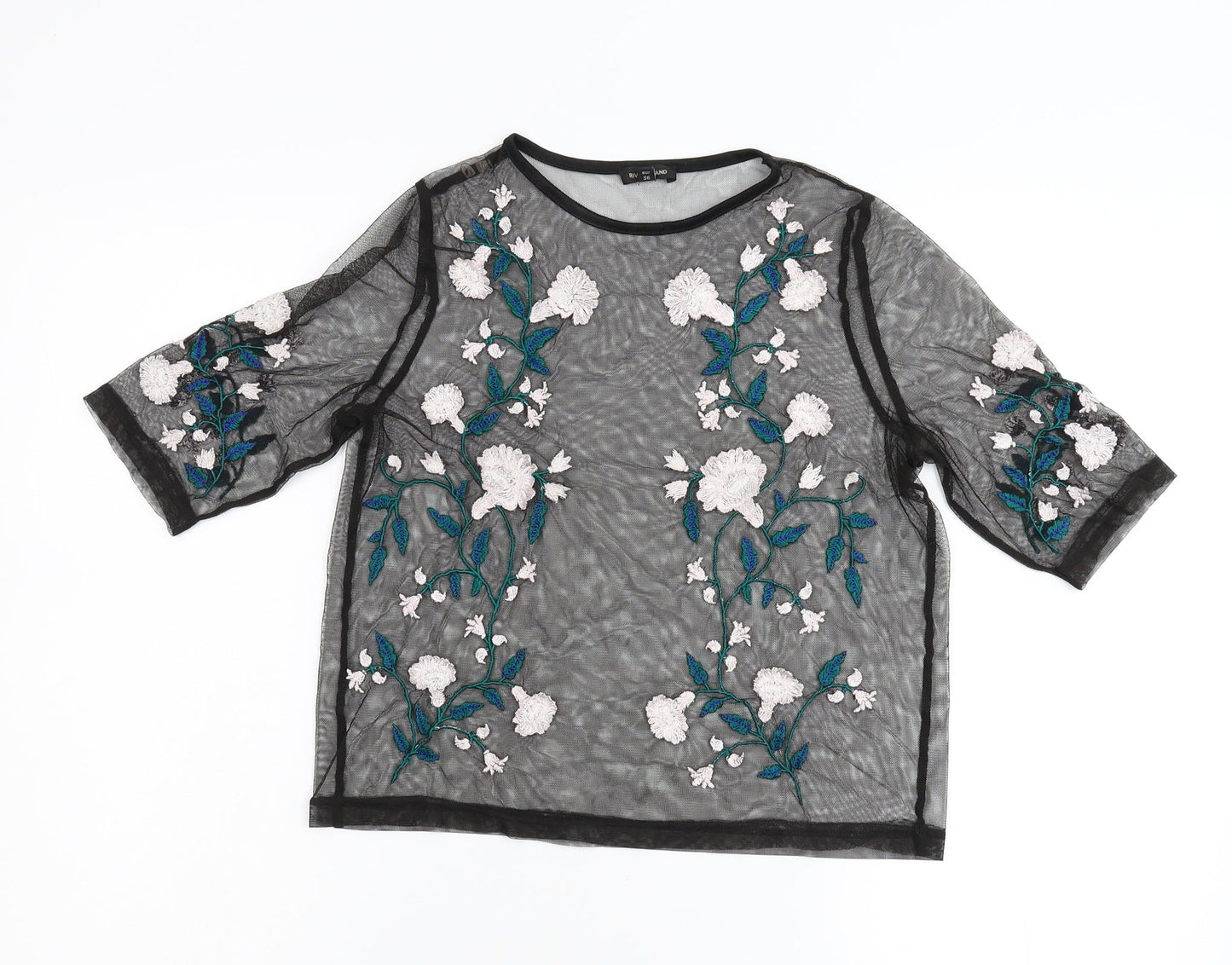 River Island Womens Black Floral  Basic T-Shirt Size 10
