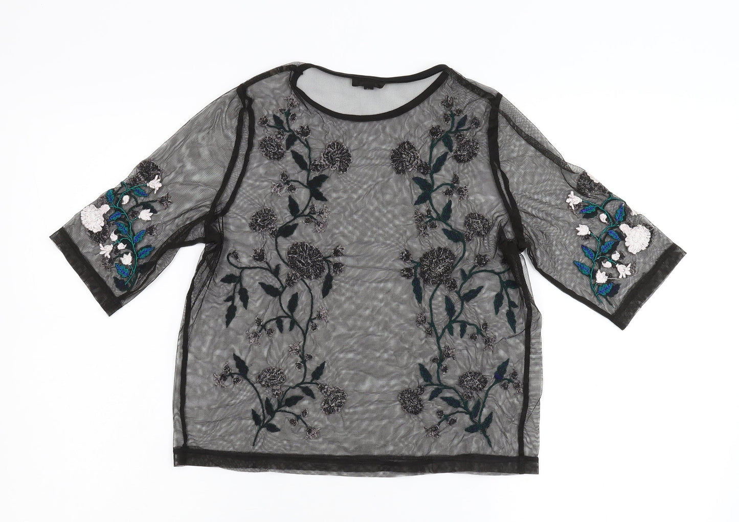 River Island Womens Black Floral  Basic T-Shirt Size 10