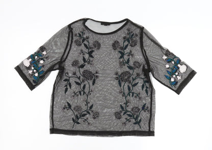 Preloved River Island Womens Black Floral  Basic T-Shirt Size 10 - Back