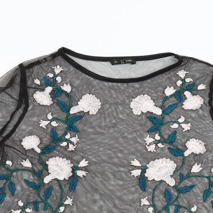 Preloved River Island Womens Black Floral  Basic T-Shirt Size 10 - Detail