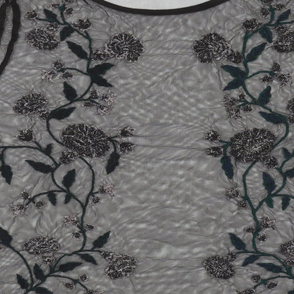 Preloved River Island Womens Black Floral  Basic T-Shirt Size 10 - Label