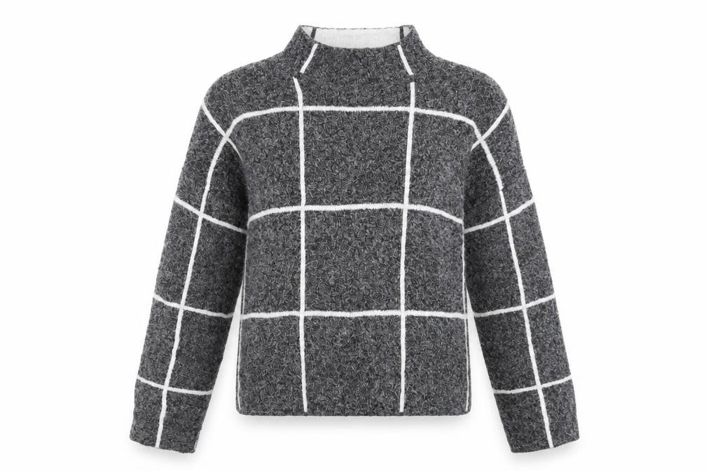 Primark Womens Grey Check Knit Pullover Jumper Size M
