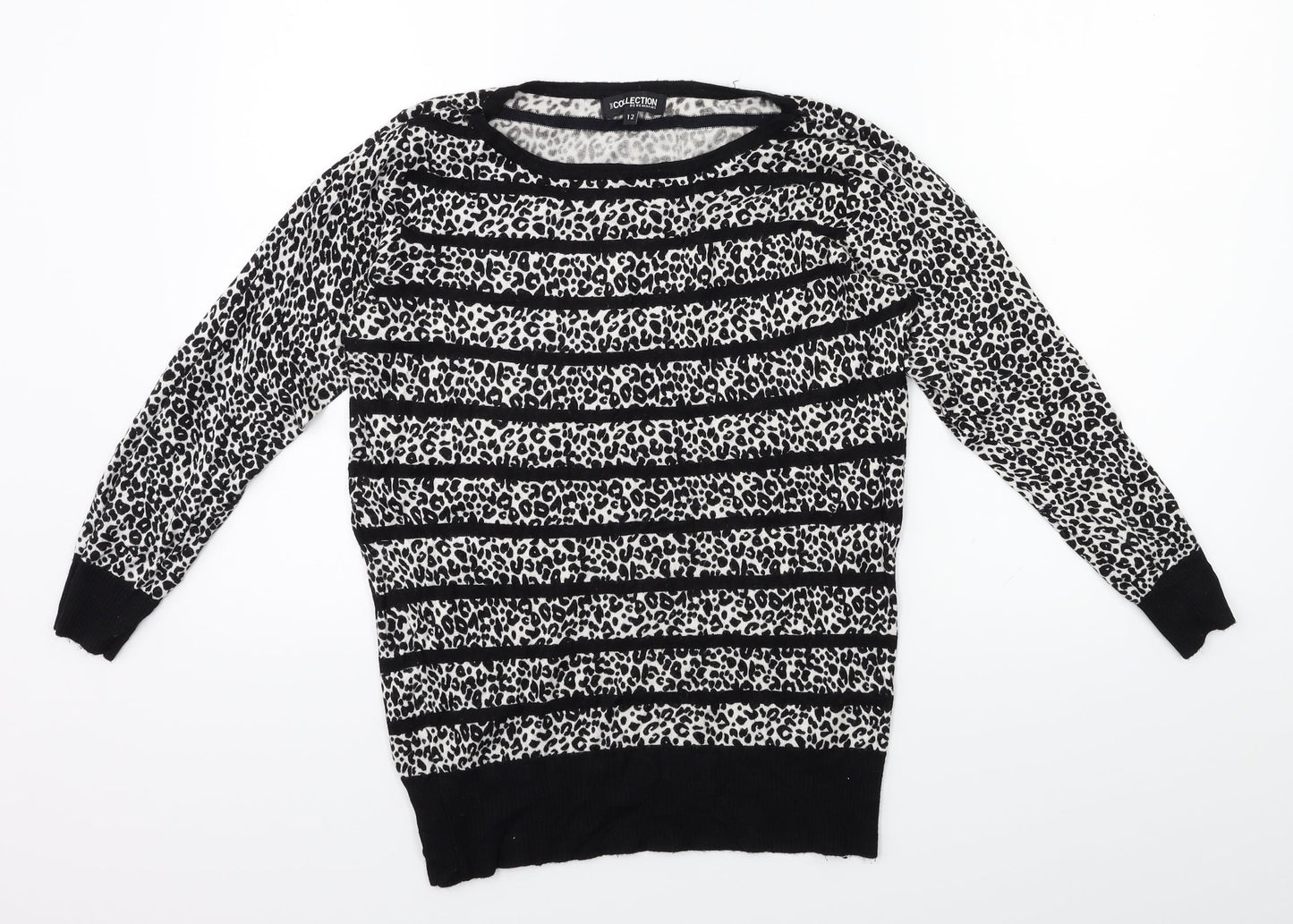 Debehams Womens Black Animal Print  Pullover Jumper Size 12