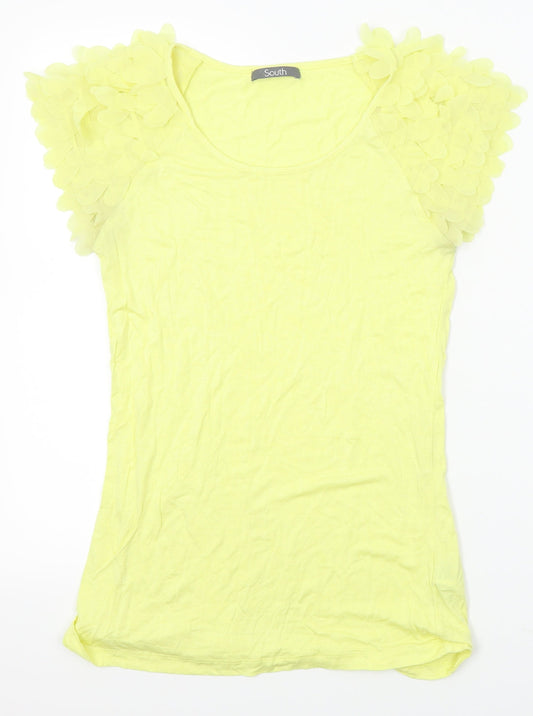 South Womens Yellow   Basic T-Shirt Size 10  - frilly shoulder