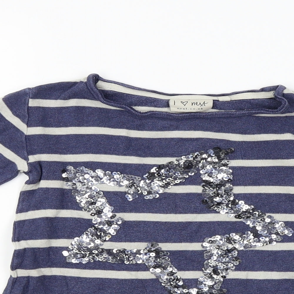 NEXT Girls Blue Striped  Basic T-Shirt Size 4 Years  - Star