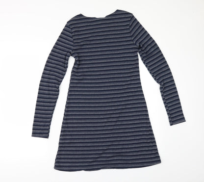 Back view of BDG women’s blue striped a-line, size XS