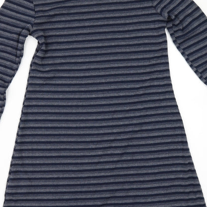 Brand and care label for BDG women’s blue striped a-line, size XS