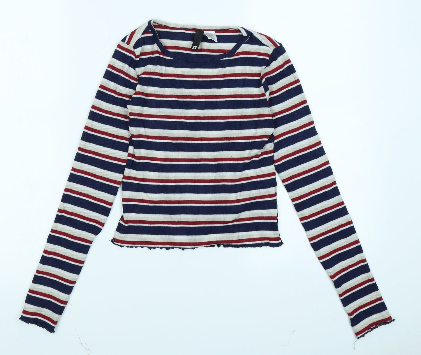 Divided Womens Blue Striped  Cropped T-Shirt Size XS