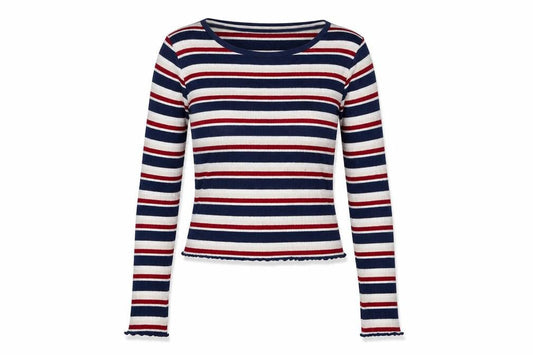 Divided Womens Blue Striped  Cropped T-Shirt Size XS