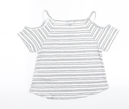 Preloved new loo Girls White Striped  Basic T-Shirt Size 10-11 Years - Back