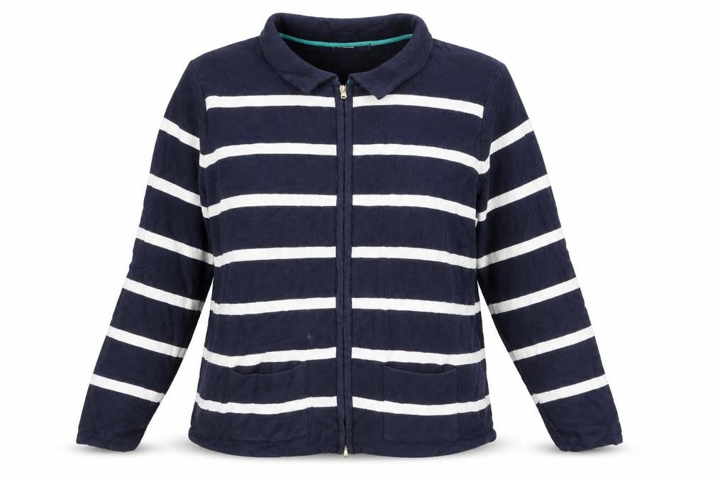 Marks & Spencer Womens Blue Striped  Full Zip Jumper Size 14