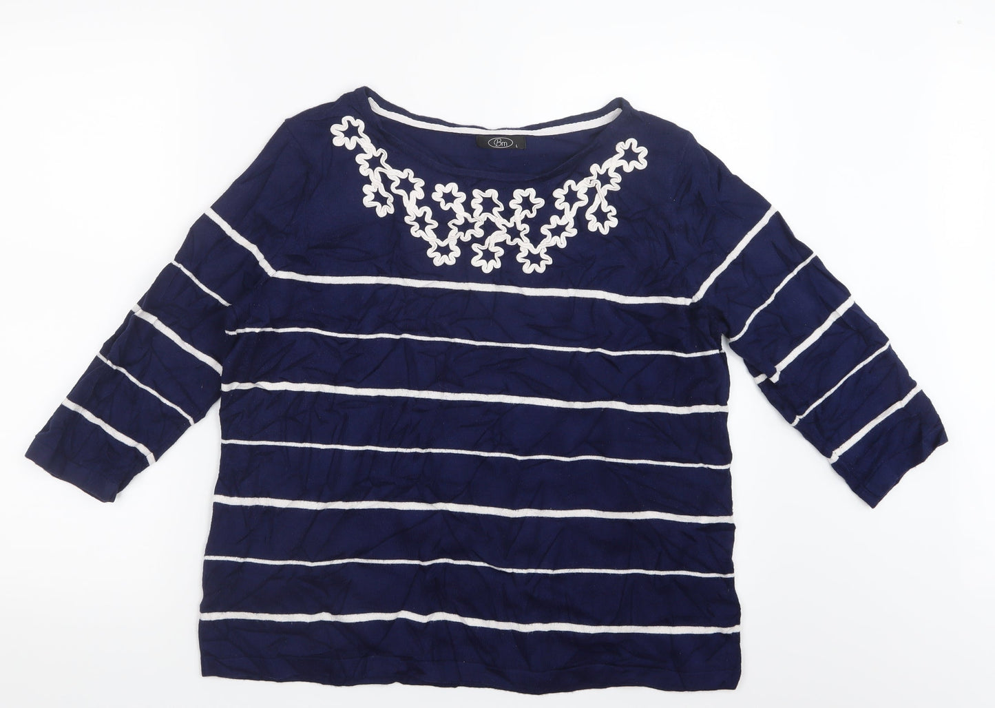 BM Womens Blue Striped  Pullover Jumper Size L