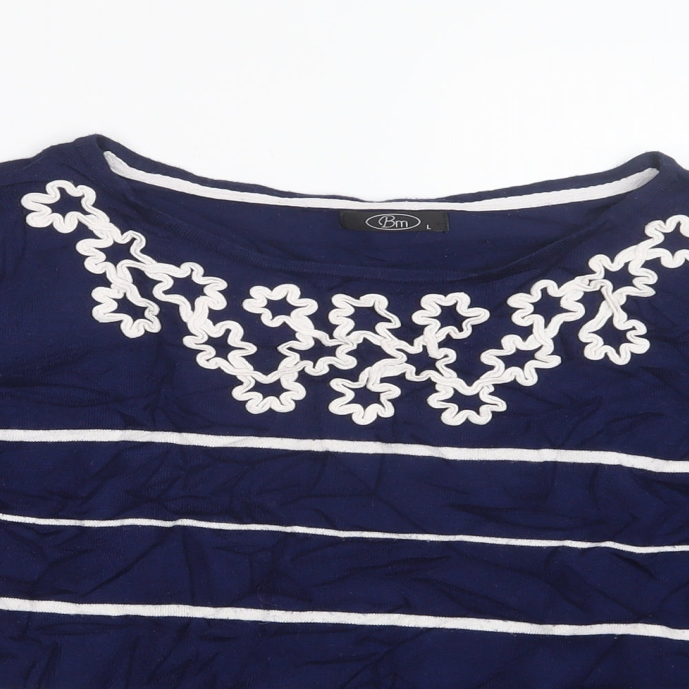 BM Womens Blue Striped  Pullover Jumper Size L