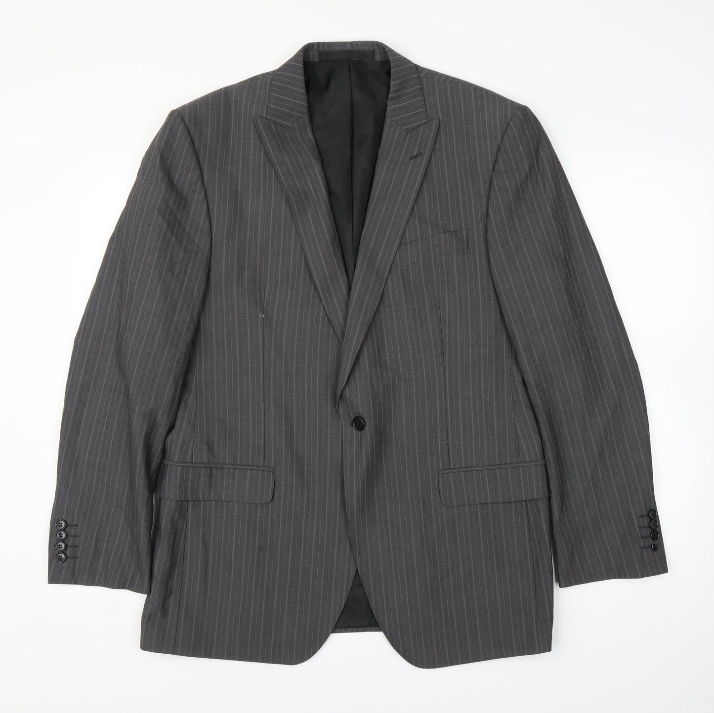 M&S Mens Grey Striped  Jacket Suit Jacket Size 42