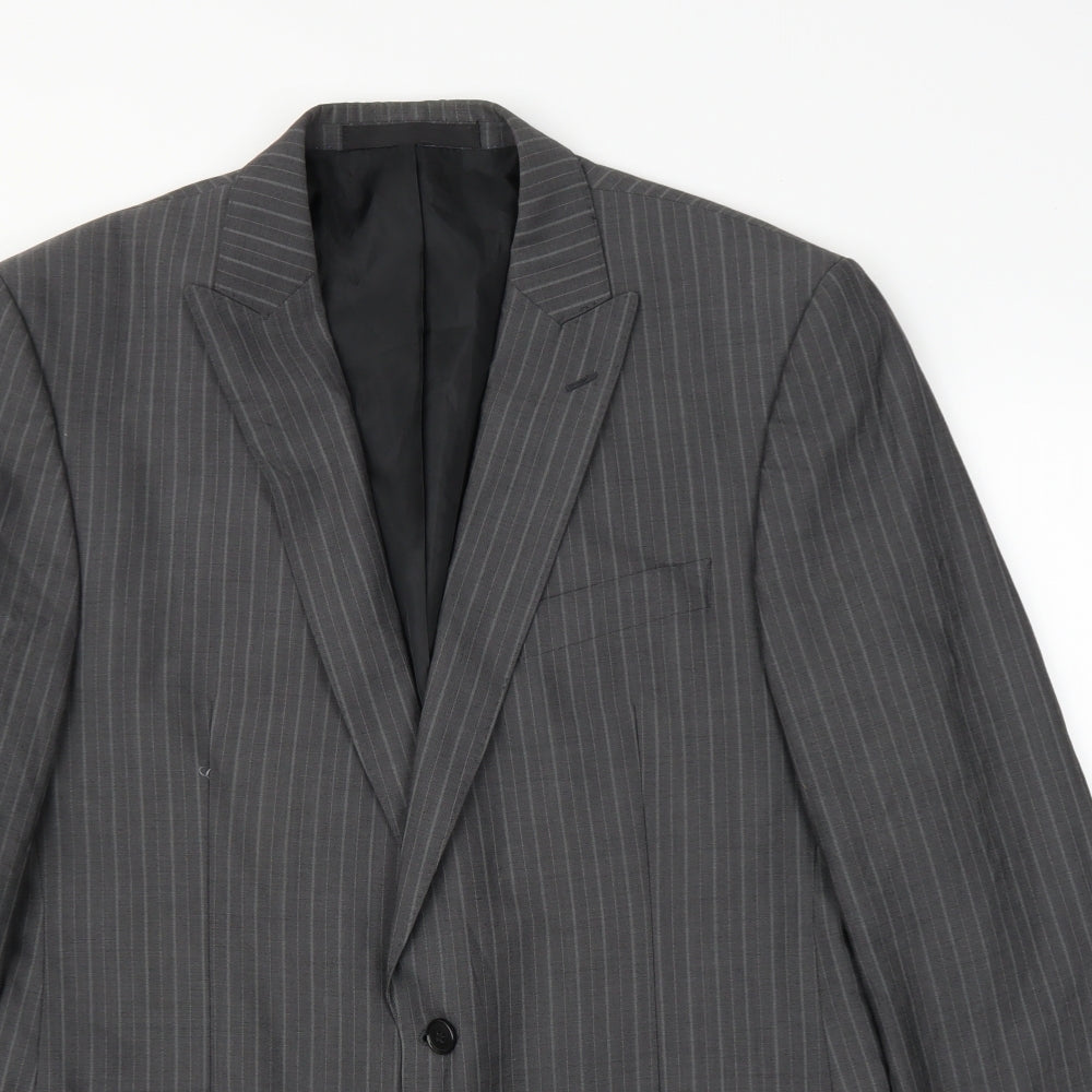 M&S Mens Grey Striped  Jacket Suit Jacket Size 42
