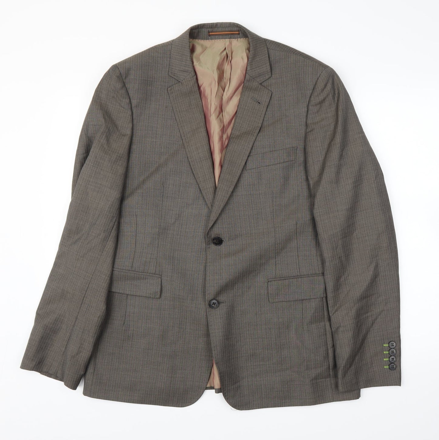 Topman Mens Brown Striped  Jacket Suit Jacket Size 42