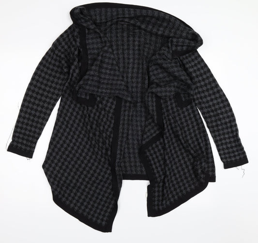 Elena Solano Womens Black Houndstooth  Cardigan Jumper Size S  - Waterfall Cardigan