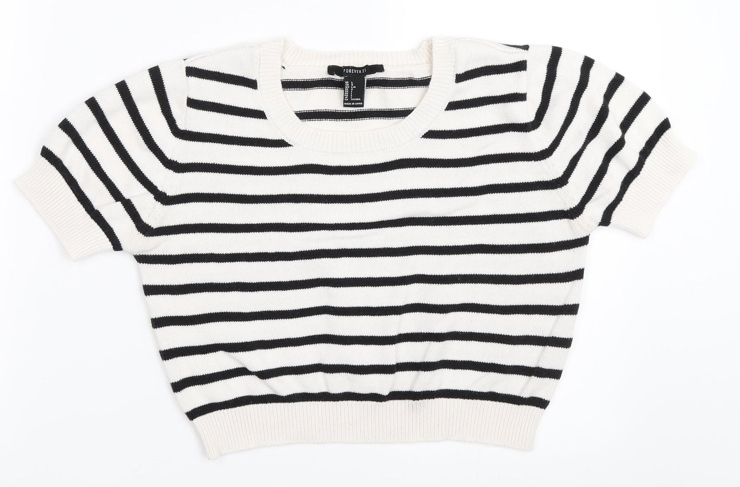 FOREVER 21 Womens White Striped  Pullover Jumper Size L