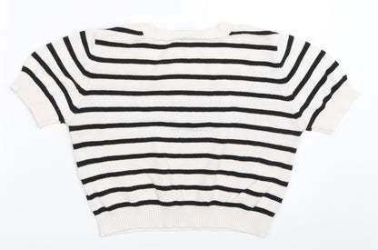 Preloved FOREVER 21 Womens White Striped  Pullover Jumper Size L - Back