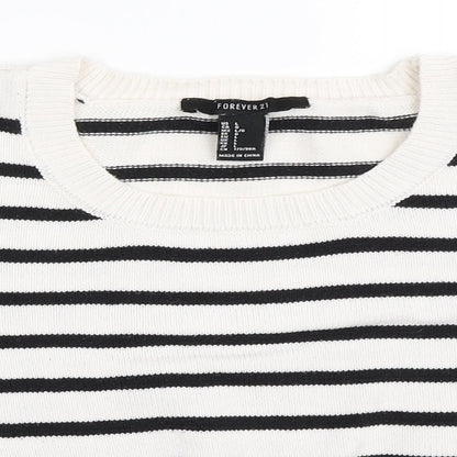 Preloved FOREVER 21 Womens White Striped  Pullover Jumper Size L - Detail