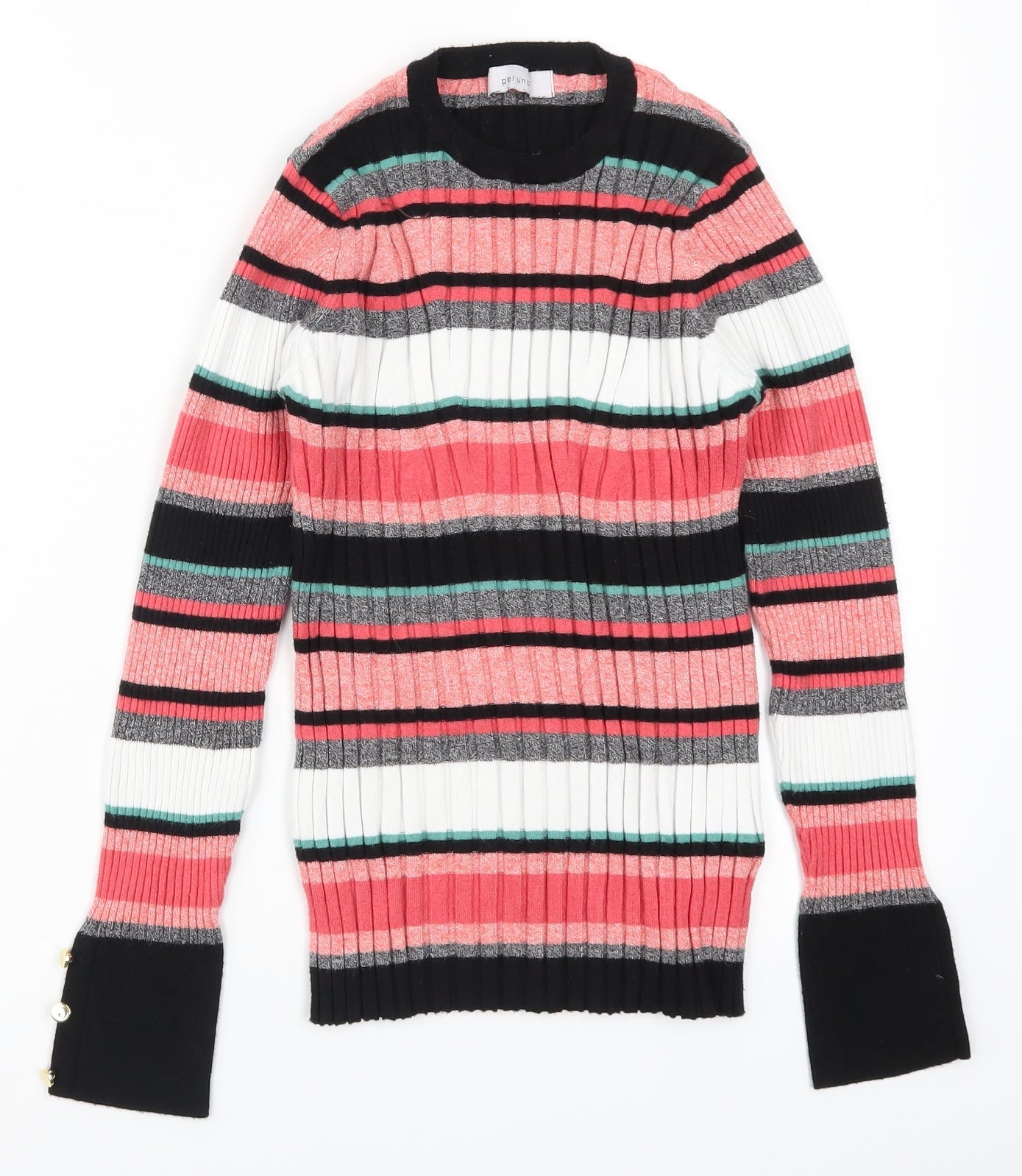 Per Una Womens Pink Striped Knit Pullover Jumper Size 14