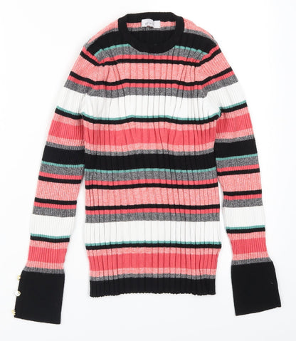 Preloved Per Una Womens Pink Striped Knit Pullover Jumper Size 14 - Front