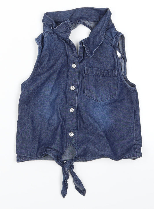 Penny M Girls Blue  Denim Basic Button-Up Size 7 Years