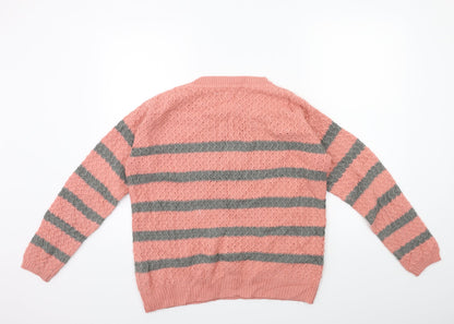 Preloved NEXT Womens Pink Striped Knit Pullover Jumper Size 12 - Back