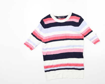 Marks & Spencer Womens Pink Striped Knit Pullover Jumper Size 12