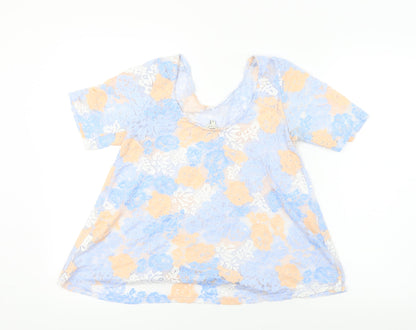 River Island  Womens Blue Floral  Basic T-Shirt Size 8