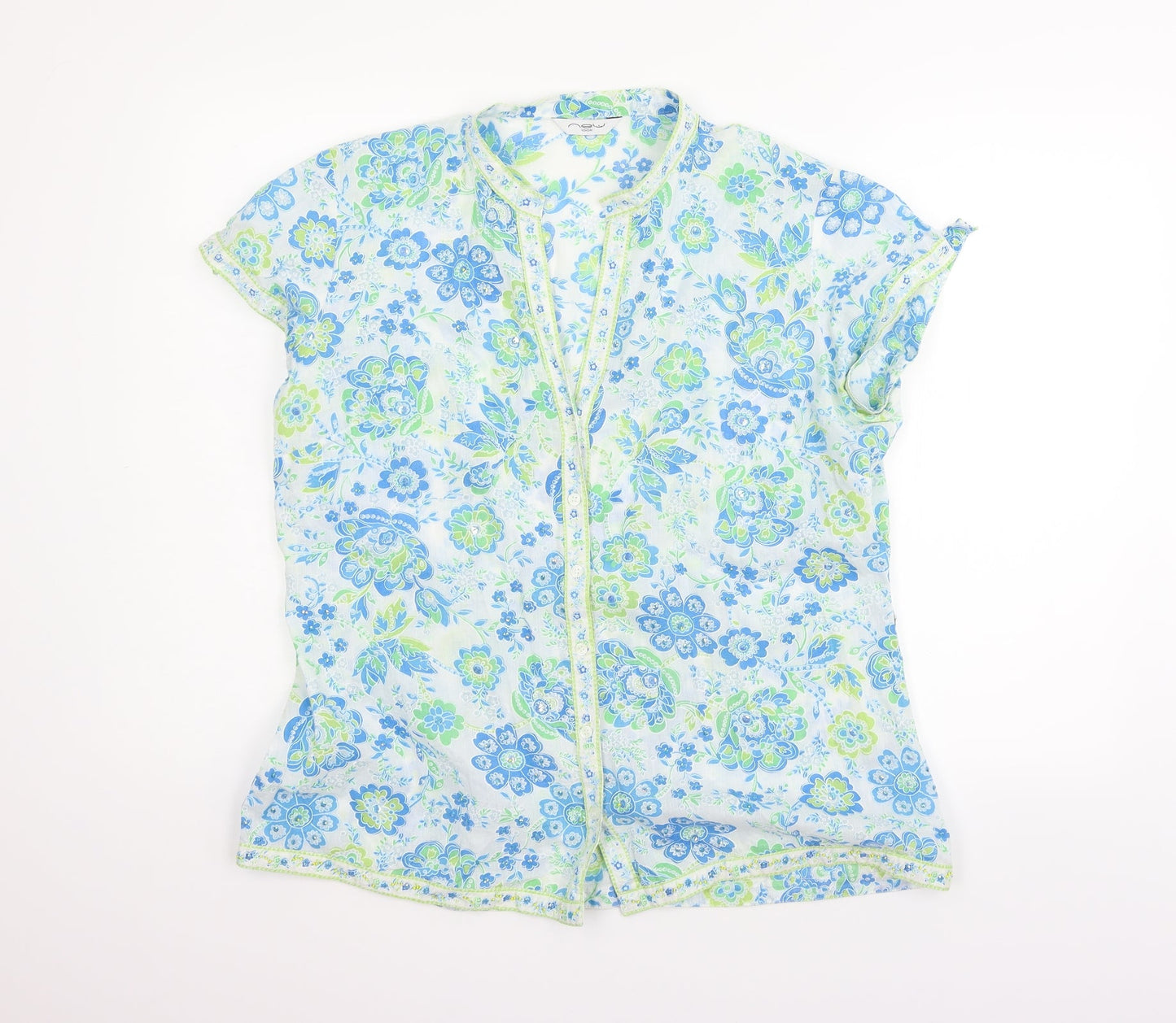 New Look Womens Blue Floral  Basic Button-Up Size 14