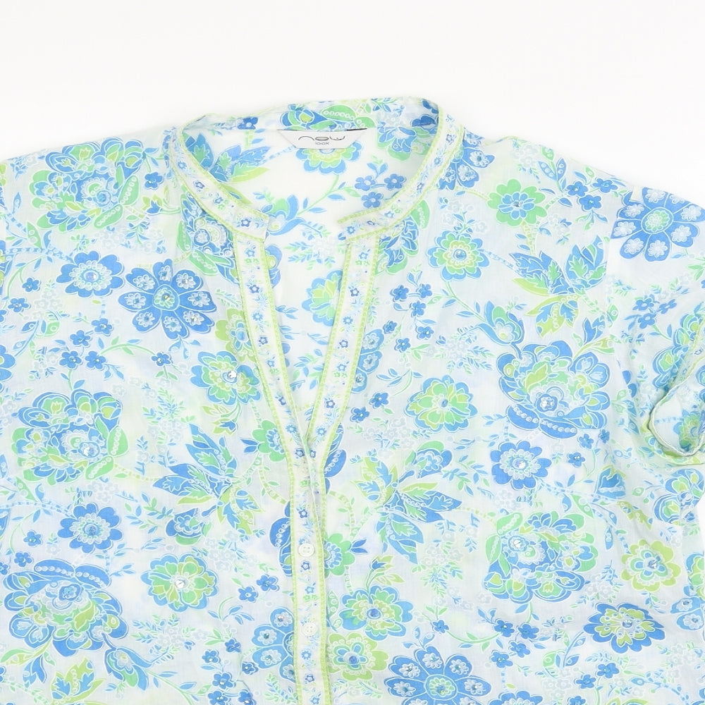 New Look Womens Blue Floral  Basic Button-Up Size 14