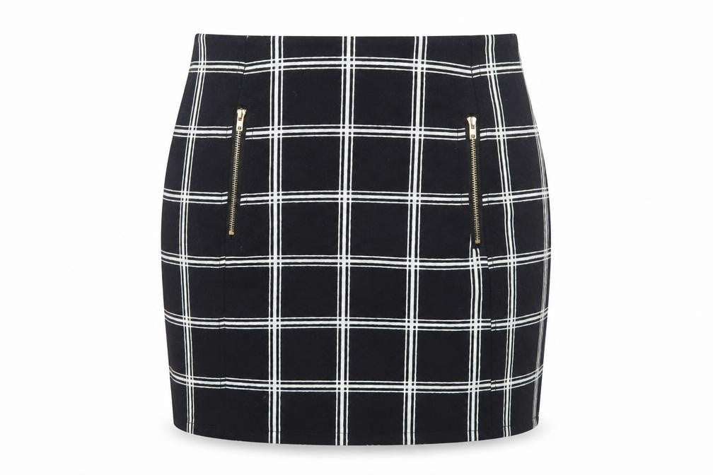Urmoda Womens Black Check  Mini Skirt Size XS