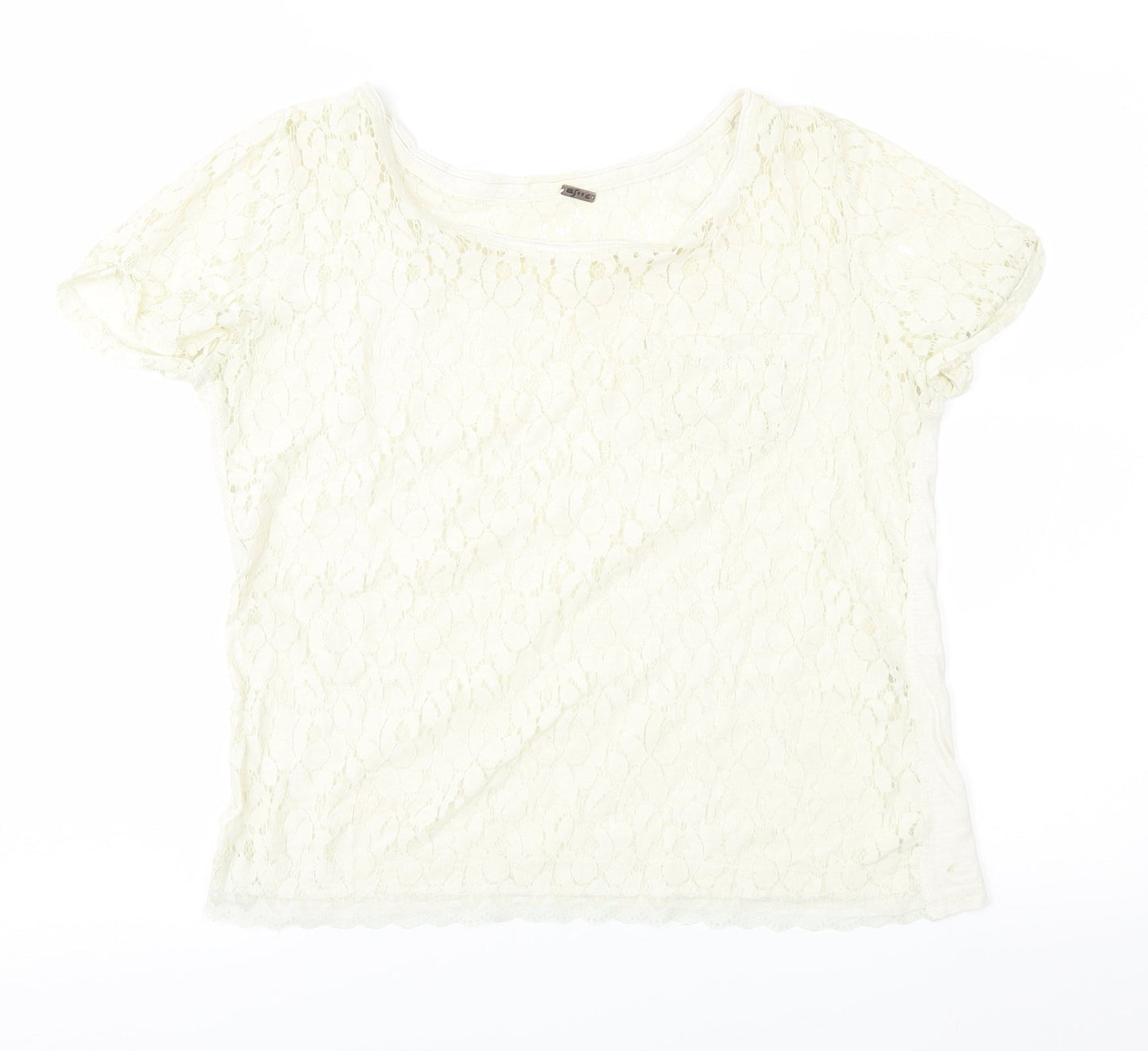 Poof Womens Ivory  Lace Basic Blouse Size L