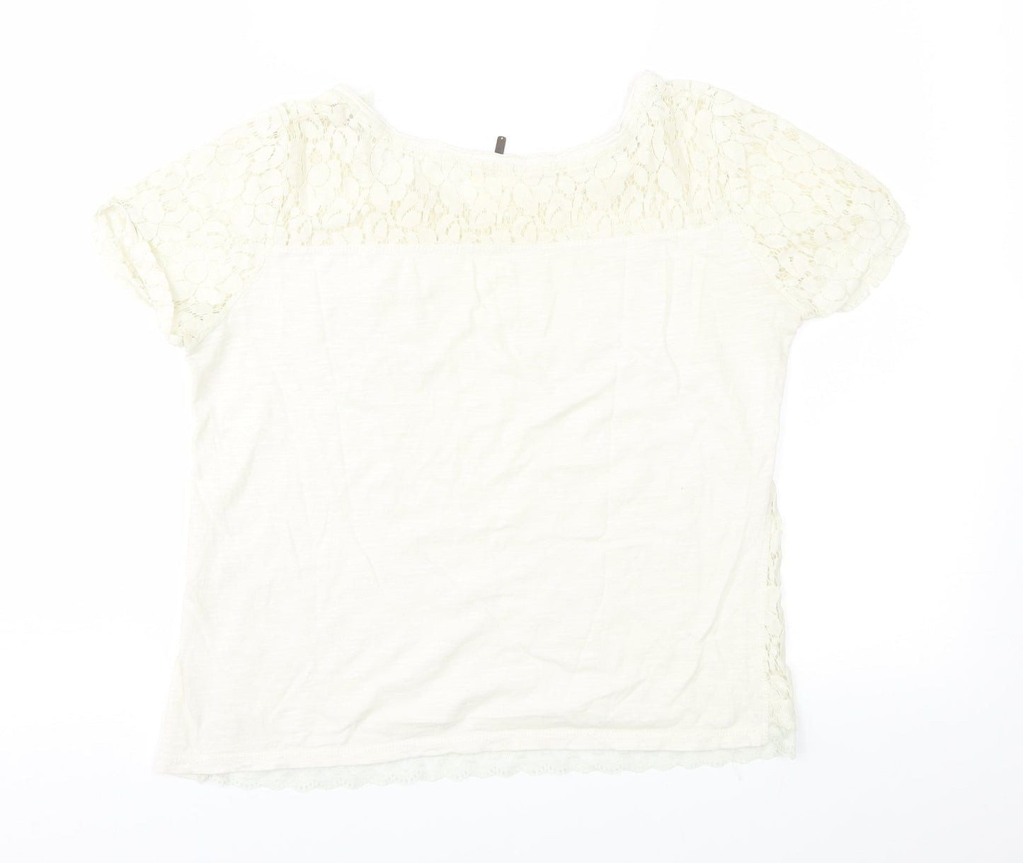 Poof Womens Ivory  Lace Basic Blouse Size L