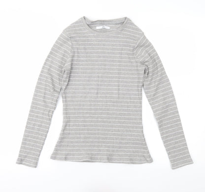 Marks & Spencer Girls Grey Striped  Pullover Jumper Size 12-13 Years
