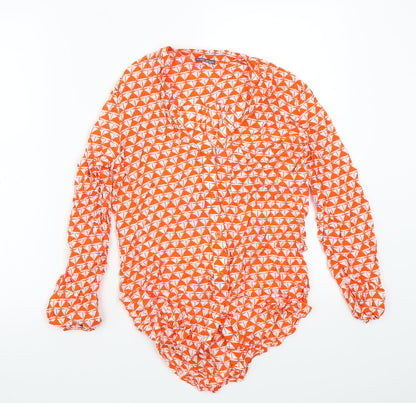 Preloved White singer Womens Orange Geometric  Basic Button-Up Size XS - Front