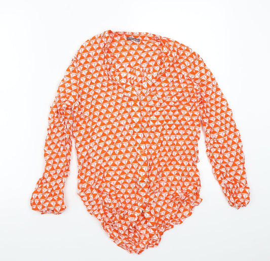 White singer Womens Orange Geometric  Basic Button-Up Size XS