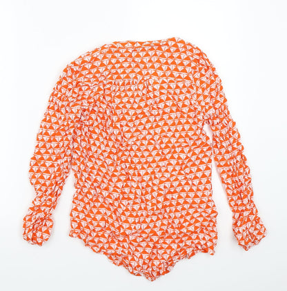 Preloved White singer Womens Orange Geometric  Basic Button-Up Size XS - Back