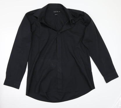 Preloved Double TWO Mens Black    Button-Up Size 17 - Front