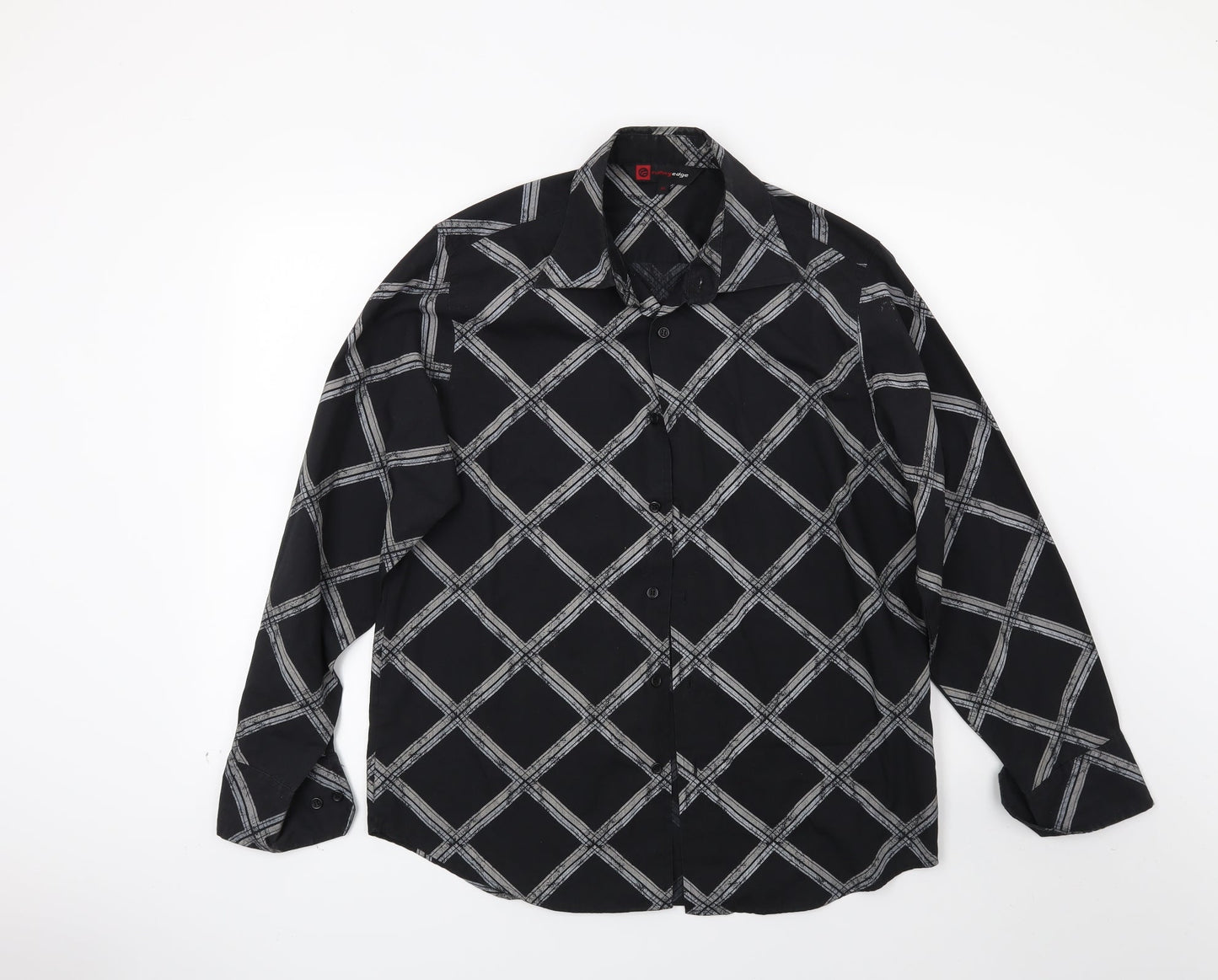 Cutting Edge Mens Black Check   Button-Up Size M
