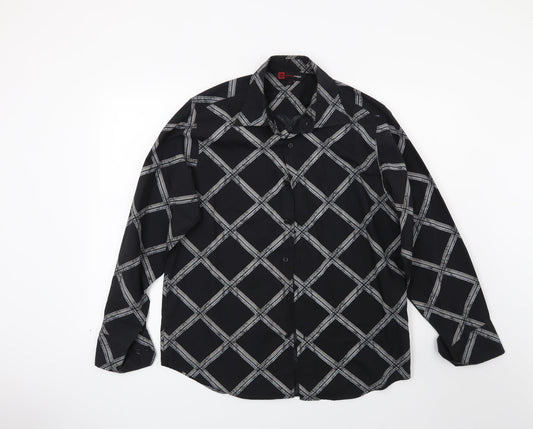 Cutting Edge Mens Black Check   Button-Up Size M